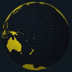 Poster - Wallis and Futuna Islands on Globe. Country view on the world map in Charcoal Bright Yellow color palette. Wallis and Futuna Islands shape on map.
