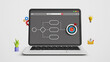 © DETHAL - Business process, workflow diagram, flowchart for successful results, map or plan for business procedure, solution, strategy implementation concept. 3D workflow process on a laptop