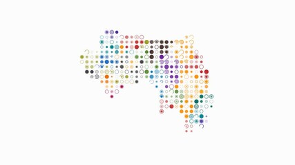 Poster - Guinea dotted animation. Shape of the country build of pulsating colored dots. Large size circle blocks. Digital style map on white background. Abstract video.