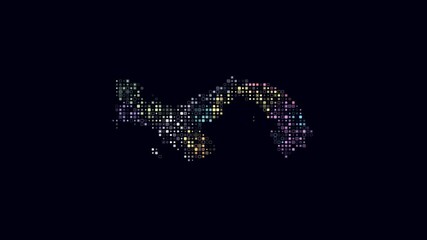 Poster - Panama dotted animation. Shape of the country build of pulsating colored dots. Small size rounded square blocks. Digital style map on dark background. Classy video.