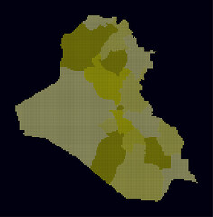 Poster - Iraq dotted map. Digital style map of the country on dark background. Iraq shape with square dots. Colored dots style. Small size squares. Plain vector illustration.
