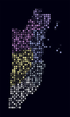Poster - Belize, shape of the country build of colored cells. Digital style map of the Belize on dark background. Small size rounded square blocks. Modern vector illustration.
