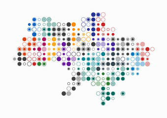 Poster - Ukraine, shape of the country build of colored cells. Digital style map of the Ukraine on white background. Large size circle blocks. Simple vector illustration.