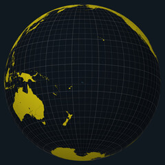 Poster - Independent State of Samoa on Globe. Country view on the world map in Charcoal Bright Yellow color palette. Samoa shape on map. Globe with meridians, parallels, countries, rivers and lakes.