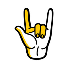 Poster - A Hand Gesture Making the Rock and Roll Sign with Yellow Accents on a Transparent Background, Embodying Energy and Rebellion for Creative Designs