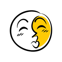 Poster - Playful Kissing Emoticon A Charming Illustration of a Smiling Face Sending a Kiss with a Heart Shaped Mouth on a Transparent Backdrop for Digital Designs