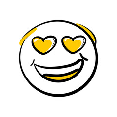 Poster - Expressive Emoticon with Heart Eyes A Whimsical Illustration of Affectionate Joy and Playful Happiness on Transparent Backdrop for Digital Designs and Social Media