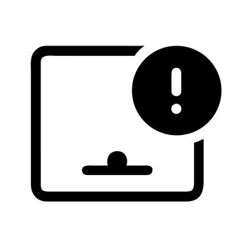 Alert Notification Icon with Exclamation Mark on Monitor Display for System Warnings and Critical Error Messages in User Interfaces and Applications