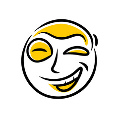 Poster - A Playful Cartoon Emoji with a Winking Expression and a Yellow Face, Outlined in Black, Presented on a Transparent Backdrop for Versatile Design Applications