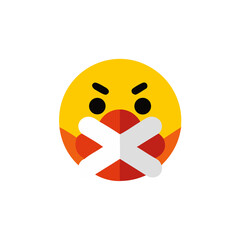 Poster - Expressive Emoji Illustration of a Muted Face with Crossed Tape on Mouth, Set Against a Transparent Backdrop, Ideal for Digital Communication and Social Media