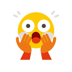 Poster - A Cartoonish Emoji Displaying Shock and Surprise, Featuring Wide Eyes and Hands Raised in Exaggerated Fear, Presented on a Transparent Canvas for Versatile Use