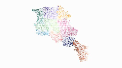 Poster - Armenia dotted animation. Shape of the country build of pulsating colored dots. Small size rounded square blocks. Digital style map on white background. Stylish video.