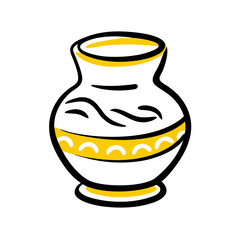 Poster - A Cartoon Vase with Yellow Accents on a Transparent Background, Showcasing Pottery and Decorative Art in a Simple and Clean Graphic Style