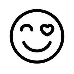 Poster - Playful Winking Face Emoji Icon with Heart Eye, Black Outline on Transparent Backdrop, Perfect for Expressing Flirtation and Affection in Digital Messages