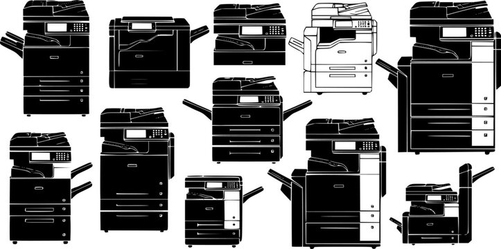 set of copier silhouette, black and white silhouette, vector and illustration
