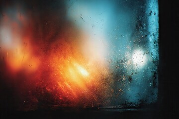 Poster - Abstract blend of colors through a textured glass displaying warm orange merging with cool blue