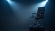 © pomogayev - Empty black office chair on pedestal under dramatic spotlights in dark room AI-generated