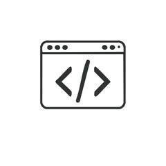 Fototapete - Line art code symbol in square frame representing programming or development