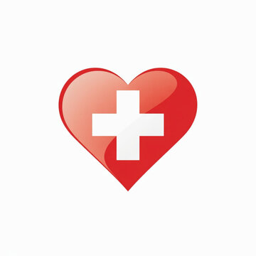 Swiss National Day vector, Switzerland flag heart icon, isolated, white background, patriotic, celebration, minimalist, red, white, love, country, emblem, holiday, graphic, illustration.
