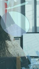 Poster - Animation of data processing over caucasian businessman in face mask in office