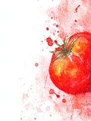 Poster - Vibrant Watercolor Tomatoes on a Light Background With Splashes of Red and Orange for a Fresh Artistic Touch