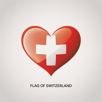 Swiss National Day vector, Switzerland flag heart icon, isolated, white background, patriotic, celebration, minimalist, red, white, love, country, emblem, holiday, graphic, illustration.
