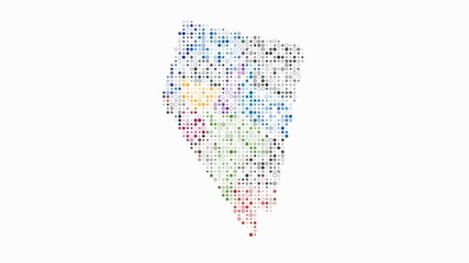 Poster - Nevada dotted animation. Shape of the state build of pulsating colored dots. Small size circle blocks. Digital style map on white background. Beautiful video.