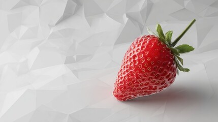 Poster - Polygonal Strawberry on a Monochrome Background Showcasing Realistic Textures and Vibrant Color, Highlighting Sleek Design and Minimalism
