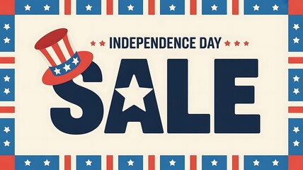 Aufkleber - summer SALE banner with summer theme, bold navy blue ‘SALE’ text in all caps, white star replacing the center of the letter A, red and white Uncle Sam hat created with generative ai