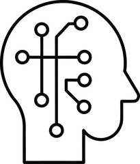 Poster - Line art human head silhouette with intricate ai circuitry and neural network patterns inside isolated on transparent background