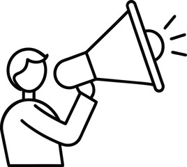 Poster - Outline icon of a person holding a megaphone symbolizing announcements and communication isolated on transparent background