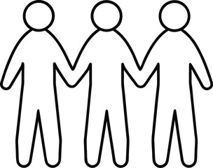 Poster - Three diverse people holding hands in a row symbolizing unity and equality isolated on transparent background