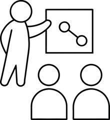 Poster - Business meeting with a person explaining a chart to a diverse group black line art isolated on transparent background