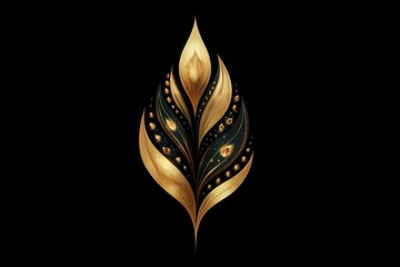 Fototapete - Luxurious golden fractal design on black background resembles a stylized plant or fire