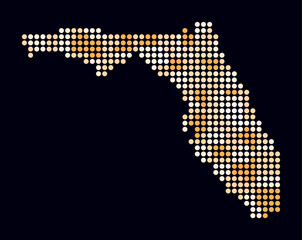 Poster - Florida dotted map. Digital style map of the state on dark background. Florida shape with circle dots. Colored dots style. Large size circles. Abstract vector illustration.