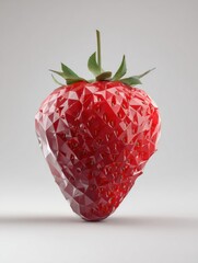 Fototapete - 3D Polygonal Strawberry Design on a Smooth Monochrome Background With an Untouched Right Margin