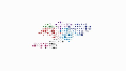 Poster - Kyrgyzstan dotted animation. Shape of the country build of pulsating colored dots. Large size rounded square blocks. Digital style map on white background. Abstract video.