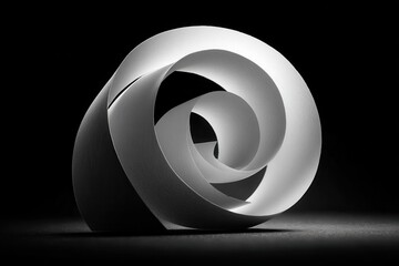 Poster - Silver paper roll spirals against black backdrop casting shadows and exhibiting depth