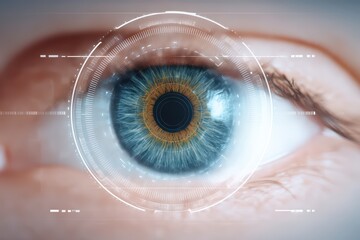 Poster - Close-Up View of Human Eye with Digital Interface Elements Representing Technology and Vision Enhancement