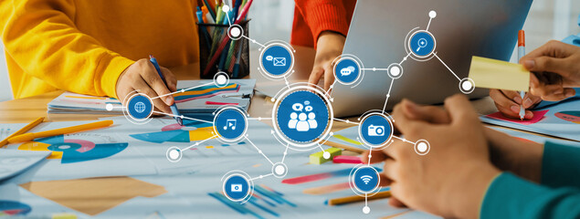 Aufkleber - groups of individuals engage in a collaborative design process, using digital tools and stationery t