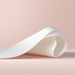 Poster - Elegant Curved White Paper Piece On Soft Pink Background Perfect For Minimalist Design And Creative Projects