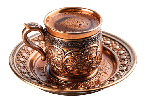  turkish-coffee-in-traditional-copper-cup-isolated on white background, png, ai generated.