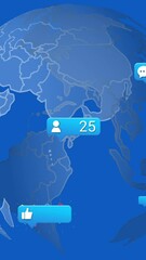 Poster - Animation of media icons and globe on blue background