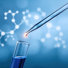 Poster - Laboratory Science Experiment with Pipette and Test Tube on Blue Background