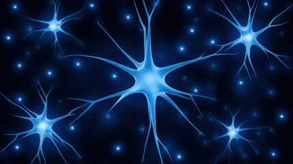 Poster - Intricate Blue Neurons on Dark Background Representing Neural Connections and Brain Activity in Stunning Detail