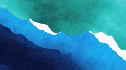 Poster - Abstract watercolor composition with layered blue and green waves creating a serene and calming atmosphere