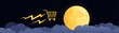 © JK_kyoto - An imaginative illustration of a shopping cart with lightning bolts against a night sky and a glowing full moon