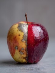 Poster - Artistic Representation of Fresh and Rotten Apple Showcasing Contrast and Metaphorical Themes in Food and Decay