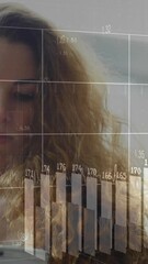 Poster - Animation of diagrams and data processing over caucasian businesswoman using smartphone