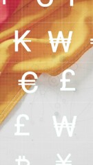 Poster - Currency symbols animation over red and yellow fabric background